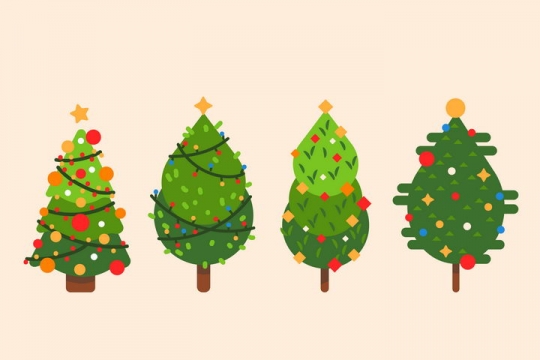4款扁平化风格圣诞节圣诞树图片免抠矢量素材