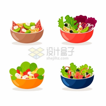 4款蔬菜色拉水果拼盘美味健康美食png图片免抠矢量素材