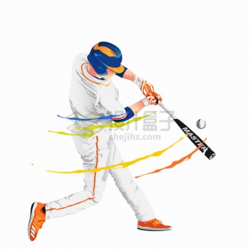 彩色气流棒球运动员击球png图片素材