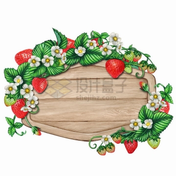 草莓装饰的菱形木板标题框水彩插画png图片免抠矢量素材