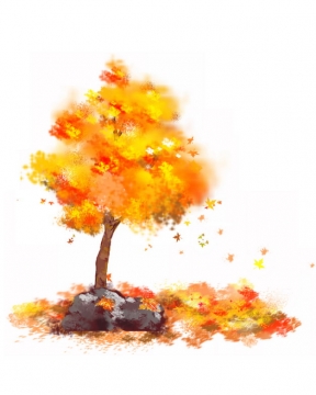 秋天变红变黄的大树和落叶水彩插画679719png图片素材