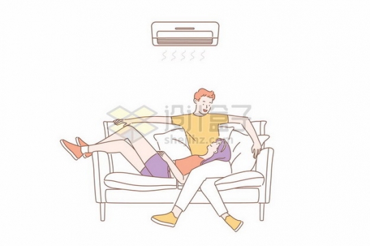炎热的夏天情侣坐在沙发上吹空调纳凉177769矢量图片免抠素材
