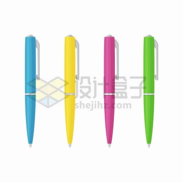 4种颜色的彩色圆珠笔学习用品png图片免抠矢量素材