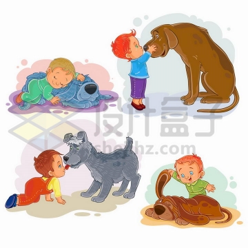 4款陪伴孩子玩耍的卡通狗狗宠物狗png图片免抠矢量素材