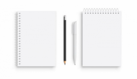 白色的记事本圆珠笔和黑色铅笔png图片免抠矢量素材