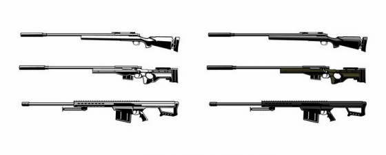 6款黑白色的狙击步枪png图片免抠矢量素材