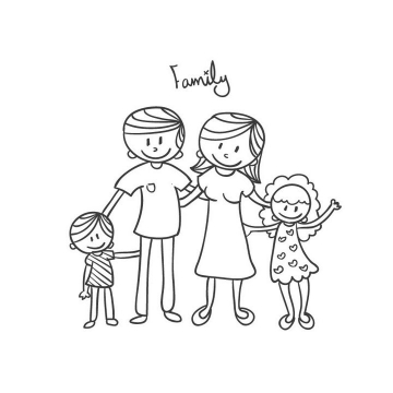 幸福一家人简笔画线描图片