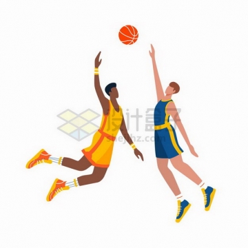 两个篮球运动员正在抢篮板体育运动扁平插画png图片免抠矢量素材
