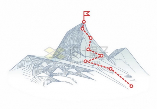 铅笔素描高山和红色登山线路图575492png图片素材