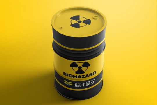 黄黑色的汽油桶核废料桶psd样机图片模板素材