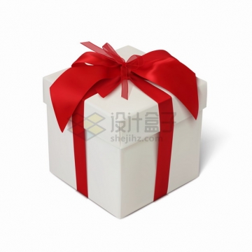 包扎了红色丝带的白色礼物盒礼品盒png图片素材
