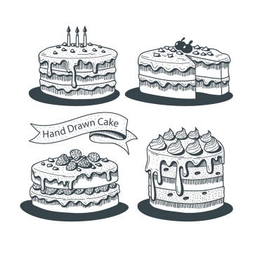 4款手绘素描风格生日蛋糕图片免抠素材