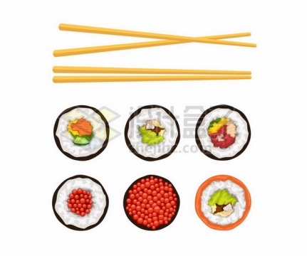 两双竹筷子和各种寿司674448png图片素材