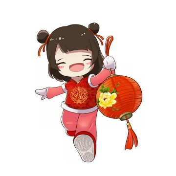 卡通小女孩拿着花灯新年春节元宵节png图片免抠素材