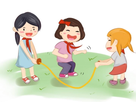 手绘卡通风格正在玩跳绳的小朋友儿童节图片免抠素材