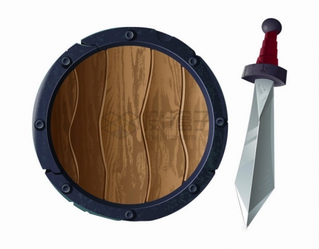 游戏中的木头盾牌和长剑png图片免抠矢量素材