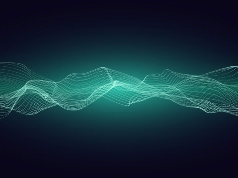 绿色科技粒子组成的网状波浪风格图片素材