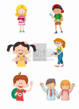 6款卡通学生小朋友六一儿童节插图png免抠图片素材