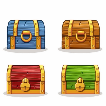 4种颜色的卡通风格游戏中的宝物箱png图片免抠矢量素材