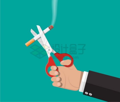 一只手用剪刀剪断香烟戒烟吸烟有害健康禁止吸烟png图片素材