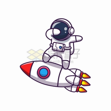 卡通宇航员站在火箭上png图片免抠矢量素材