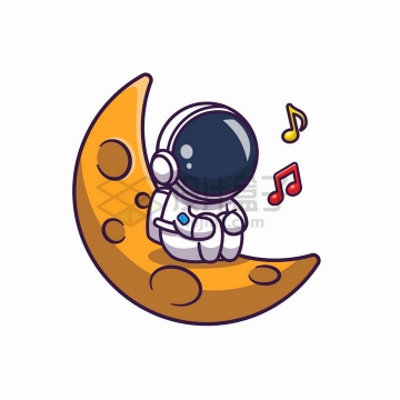 卡通宇航员蹲在弯弯的月球上唱歌png图片免抠矢量素材