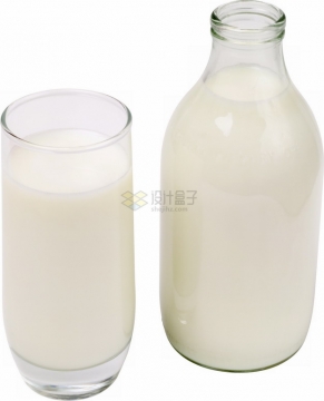 装满牛奶的牛奶瓶和牛奶杯png图片素材