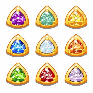 9款游戏中镶着水晶的三角形包金宝石png图片免抠矢量素材