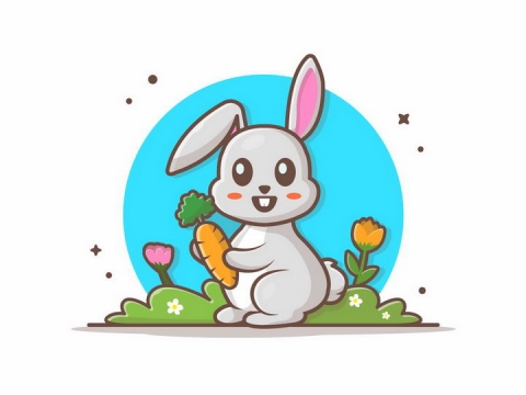 MBE风格吃胡萝卜的卡通小兔子png图片免抠矢量素材