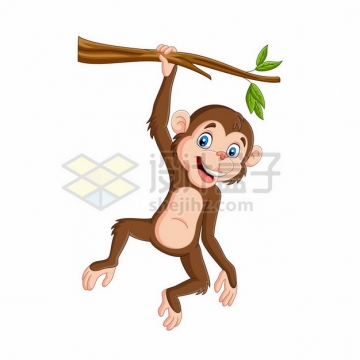 吊在树枝上的卡通小猴子捞月亮427063png矢量图片素材
