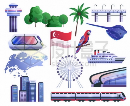 新加坡元素和风景卡通插画368109png图片素材