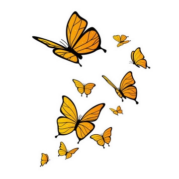 一群橙色蝴蝶装饰图案免抠矢量图片素材