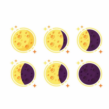 水彩画风格黄色紫色月亮月相变化png图片免抠矢量素材
