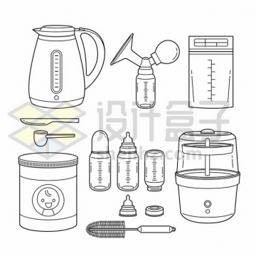 线条风格卡通电水壶和温奶器恒温调奶器宝宝奶瓶687333png矢量图片素材