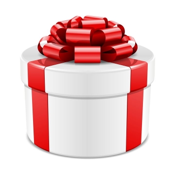 白色圆形礼物盒和红色包装带系成的蝴蝶结图片免抠素材