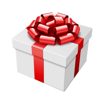 斜视角白色礼物盒和红色包装带系成的蝴蝶结图片免抠素材