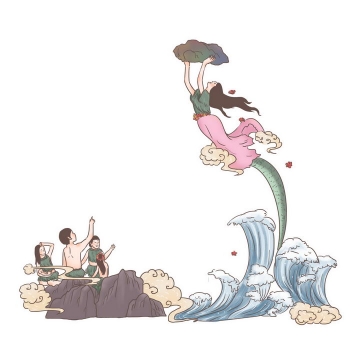 女娲补天中国传统神话人物传说故事手绘彩色插图图片免抠png素材