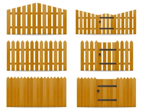 6款风格不同的木栅栏围墙免抠矢量图片素材