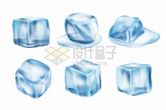 6个融化的淡蓝色冰块png图片素材