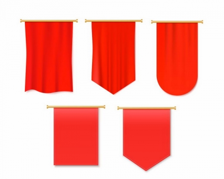 5款垂下来的红色旗帜png图片免抠矢量素材