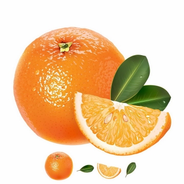 切开的带叶子橙子美味水果png图片免抠矢量素材