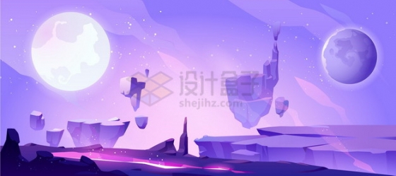 紫色的悬空岛外星球科幻风景插画png图片素材