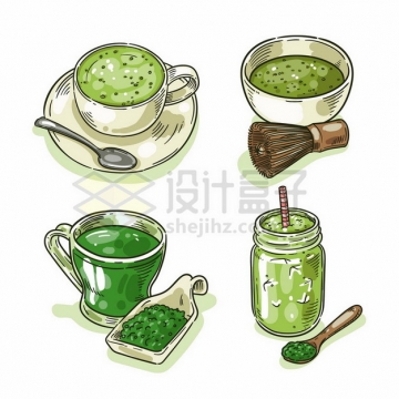 4款手绘绿茶抹茶饮料912433png图片素材