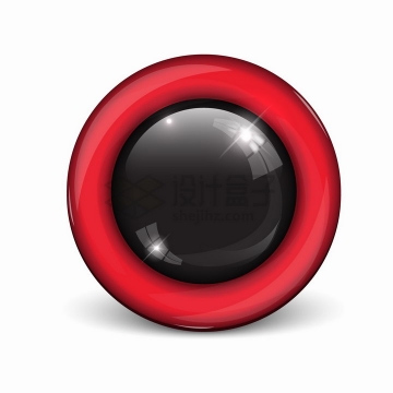 红色玻璃边框黑色圆形水晶按钮png图片素材