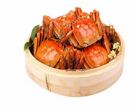 一笼清蒸螃蟹大闸蟹河鲜河蟹美味美食图片免抠素材