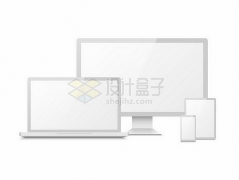 白色边框的电脑显示器笔记本电脑平板电脑和手机展示画面png图片免抠矢量素材