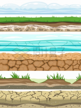雪地青草地海水干旱土地池塘干裂的土地等土壤分层解剖图png图片免抠矢量素材