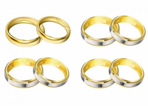 4对黄金戒指铂金结婚戒指png图片免抠矢量素材