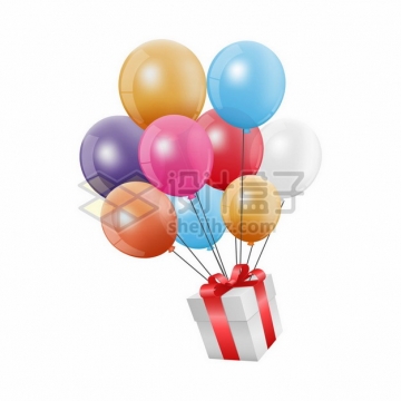 彩色气球吊着礼物png图片素材674728