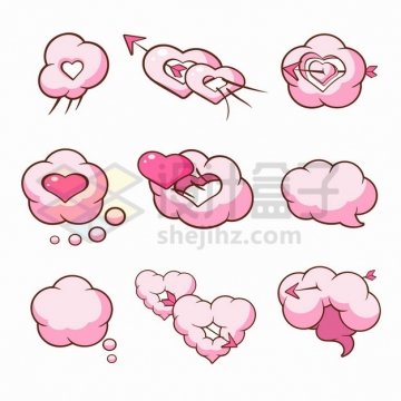 9款爱心红心组成的云朵情人节png图片素材